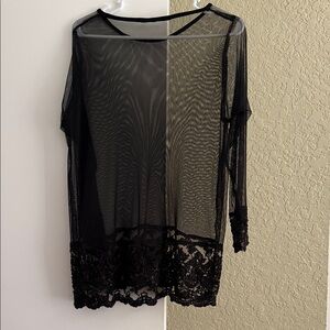 Black Sheer Lace Tunic Top